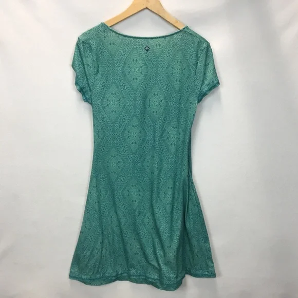 Prana Faux Wrap Short Sleeve Geo Print Athleisure Outdoor Hiking Dress Size M - Picture 3 of 7
